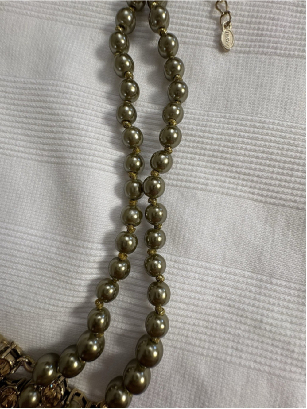 Vintage Monet Pearl Statement Necklace Crystal Drop Gold Tone 16-18” - Picture 7 of 8